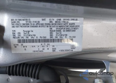 2014 Ford Focus Se z USA, uszkodzony, nr VIN 1FADP3F26EL374521